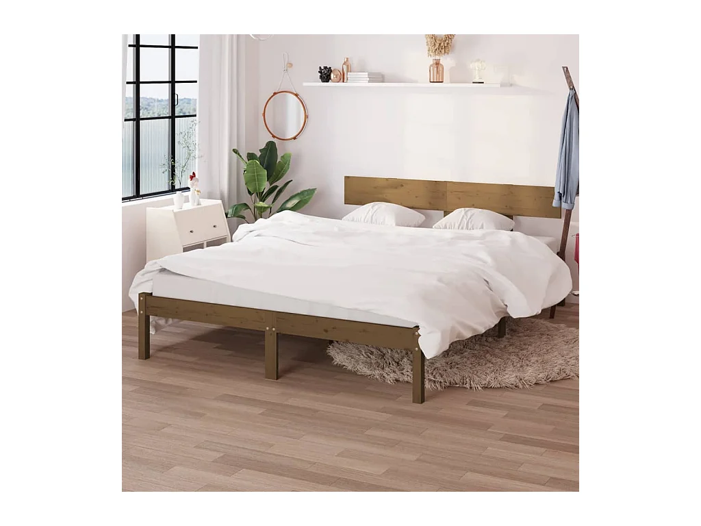 Lit-120x200 cm Marron miel Bois de pin massif EGGB51151