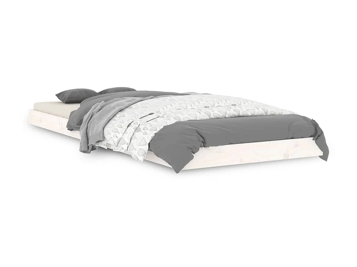 Cama de solteiro pequena 75x190cm pinho maciço branco PT576026