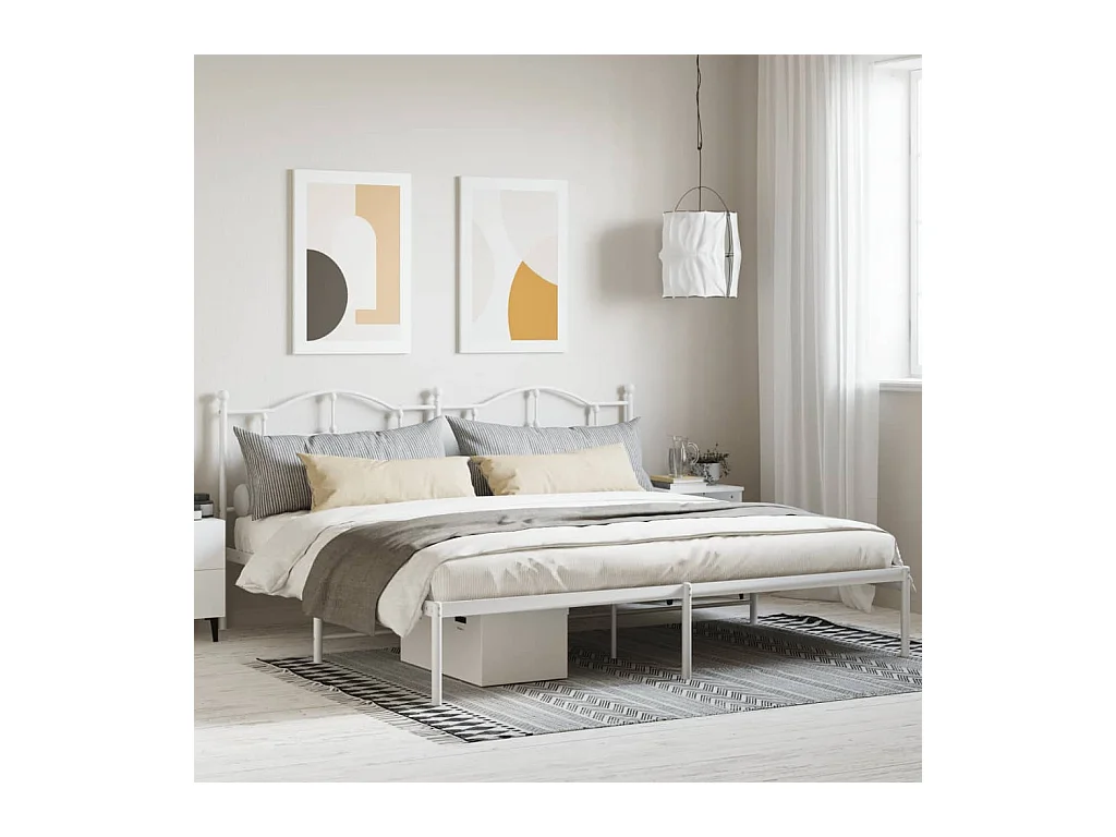 Lit-200x200 cm métal avec tête de lit blanc EGGB65978