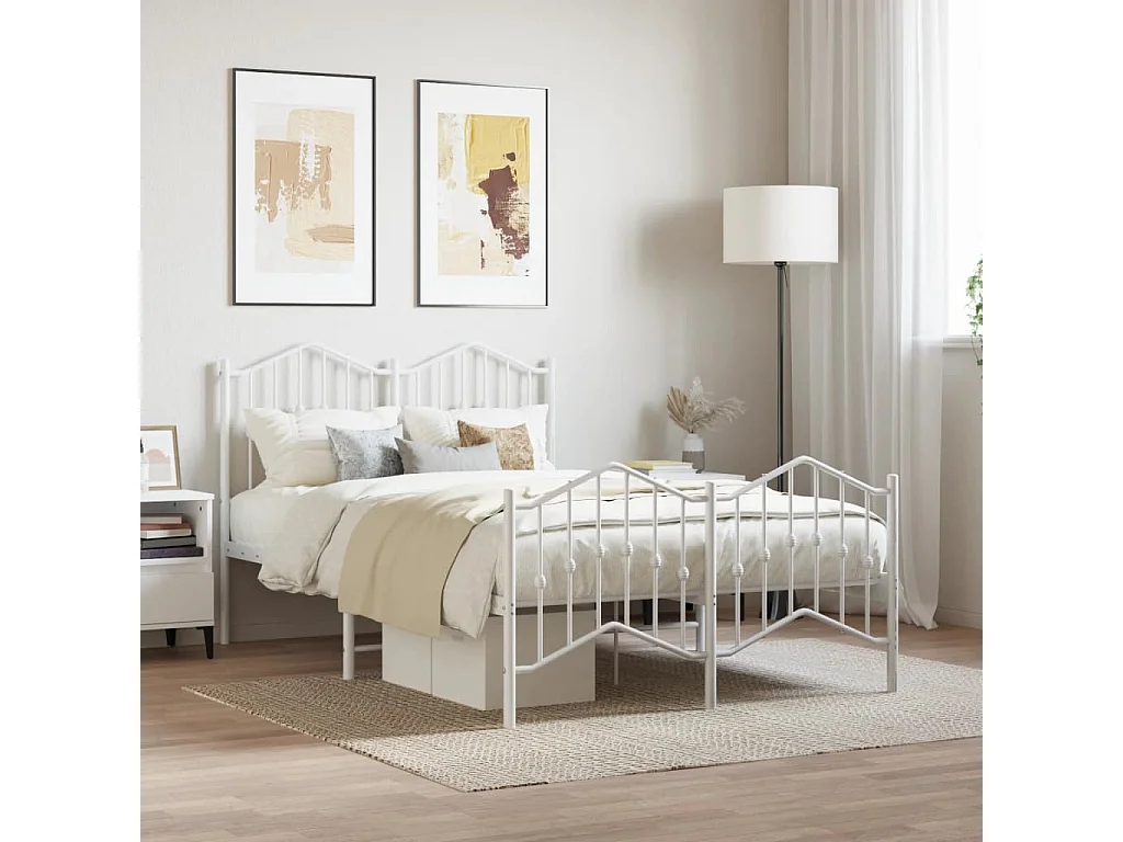 Cama 120x200 cm metal con cabecero y estribo blanco ES17136