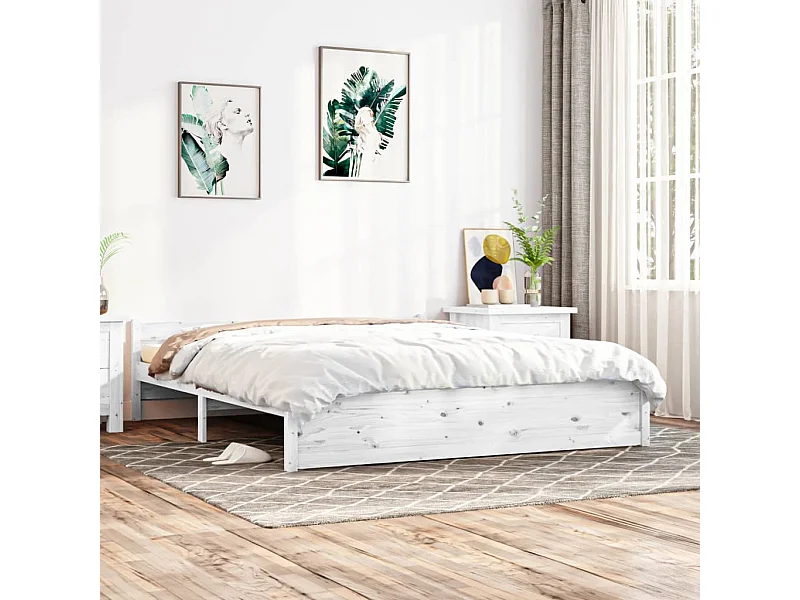 Cama 200x200 cm madeira maciça branco PT543116