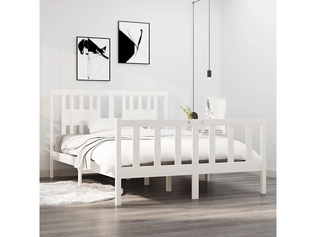 Lit-135x190 cm Blanc Bois massif Double EGGB76463