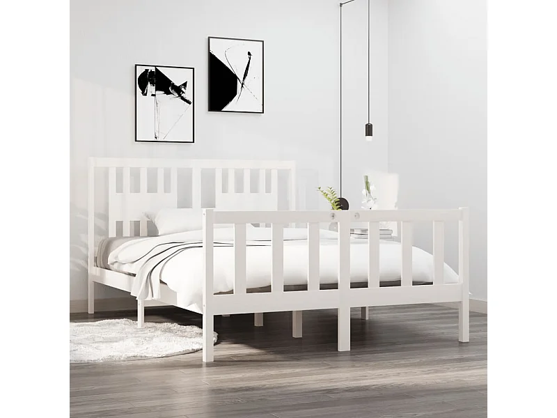 Cama 135x190 cm de madera maciza blanca ES95995
