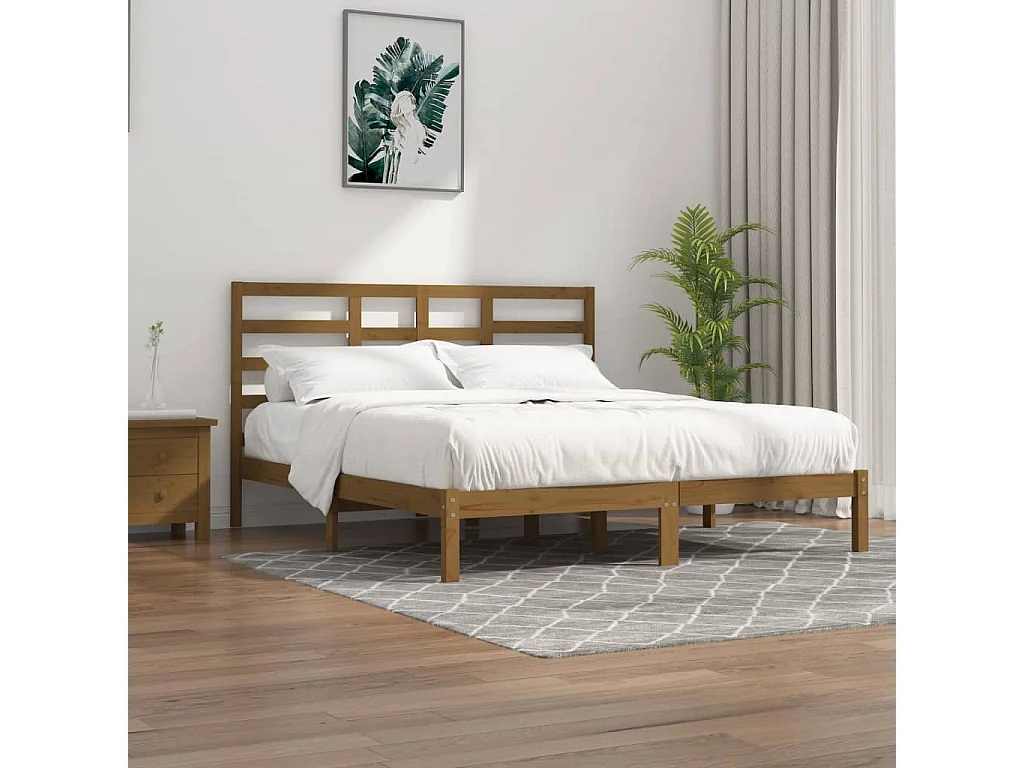 Cama 200x200 cm madeira maciça castanho mel PT208222