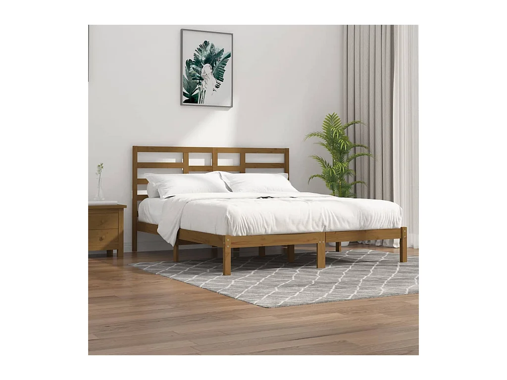 Lit-200x200 cm Marron miel Bois massif EGGB69470