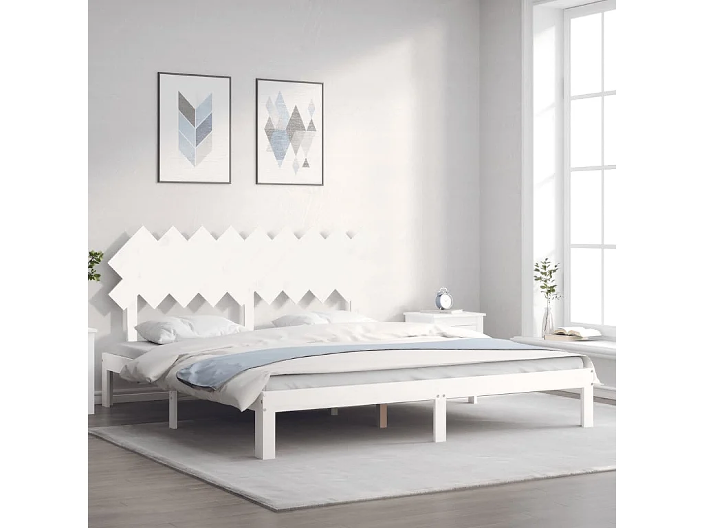 Lit-180x200 cm avec tête de lit blanc Super King bois massif EGGB13698