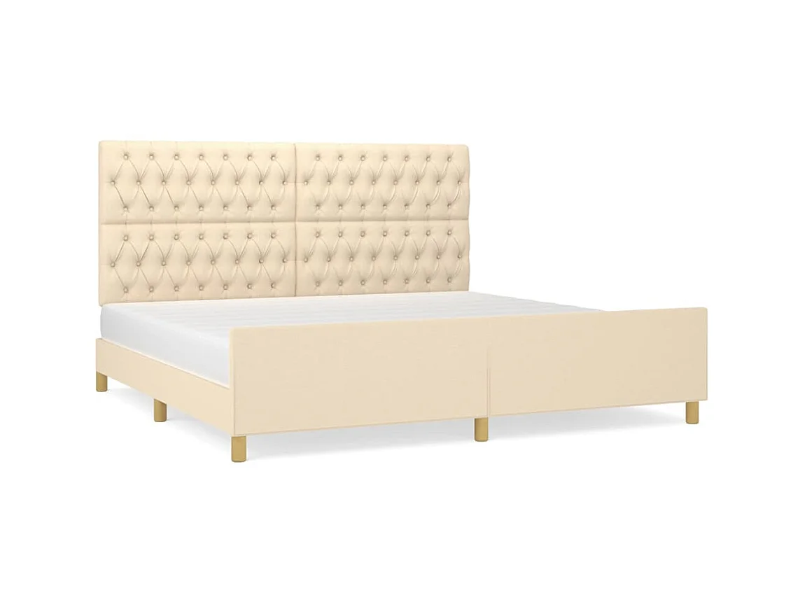 Cama 200x200 cm con cabecero de tela color crema ES79538