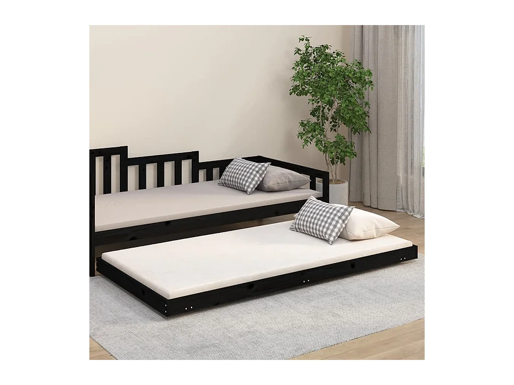Lit-100x200 cm Noir Bois de pin massif EGGB51821