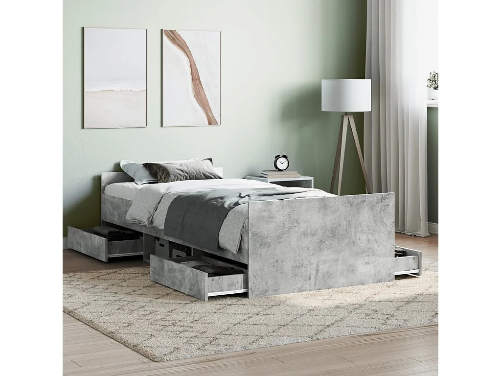 Estructura de cama con cabecero piecero gris hormigón 100x200cm ES924635
