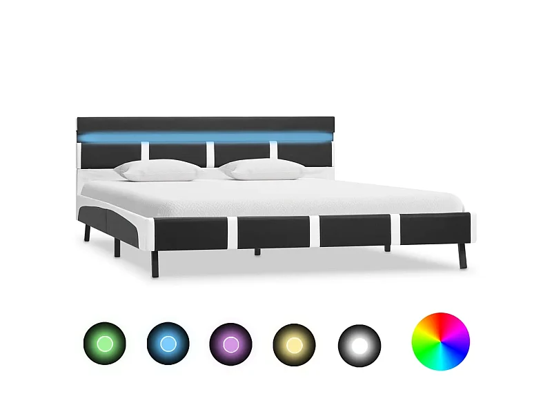 Cama com LED 140x200 cm couro artificial cinzento PT296508