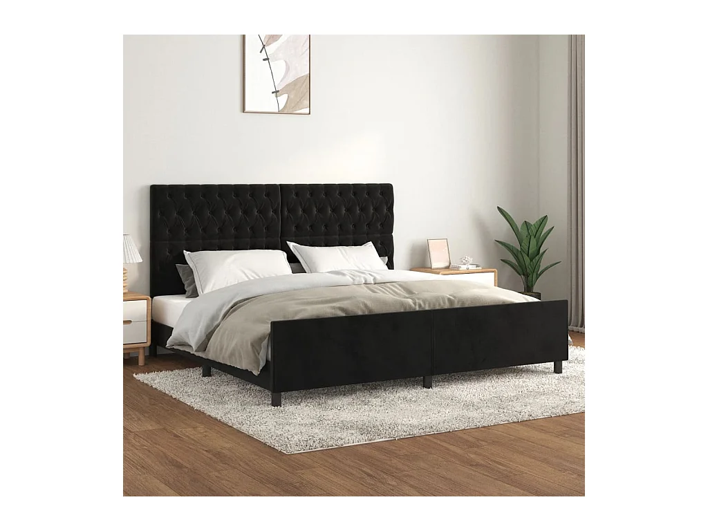 Lit-200x200 cm avec tête de lit Noir Velours EGGB58694