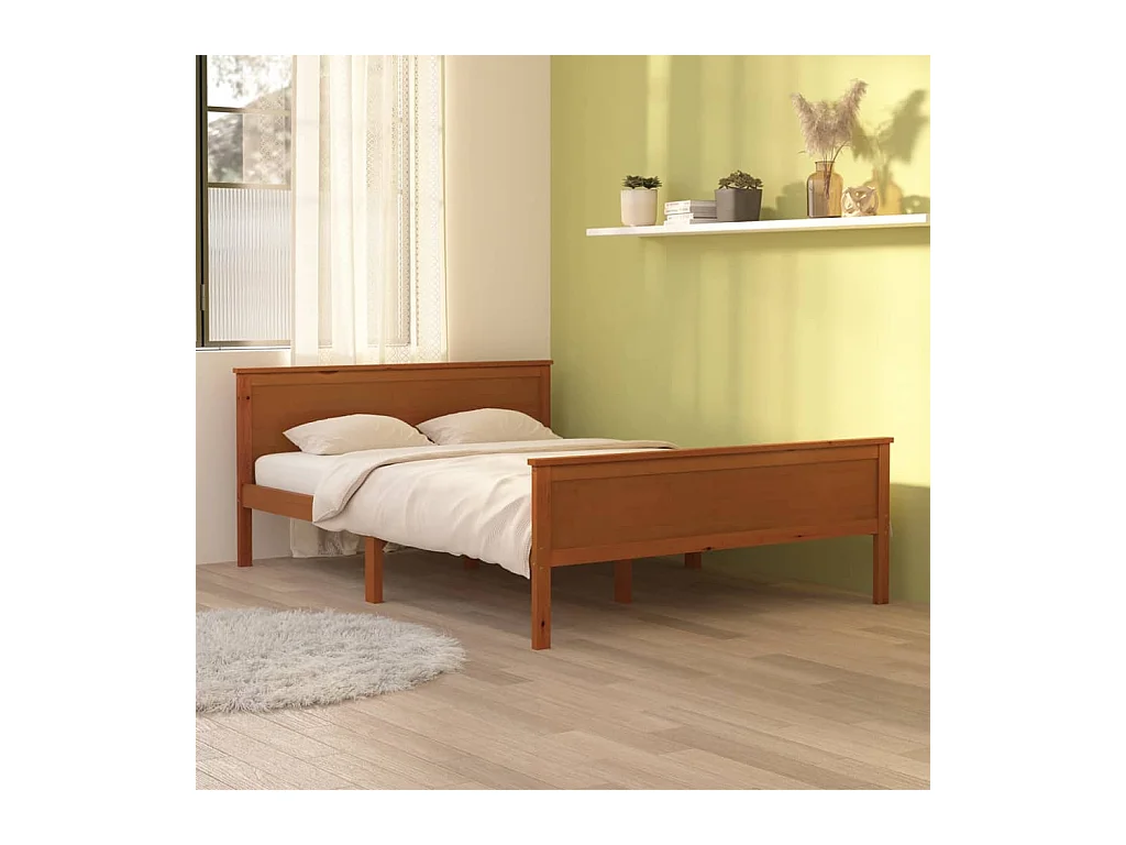 Lit-160x200 cm Marron miel Bois de pin massif EGGB28589