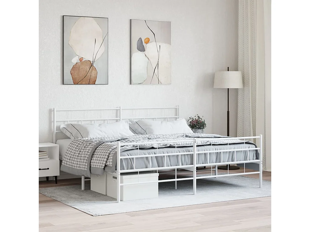 Lit-193x203 cm métal avec tête de lit/pied de lit blanc EGGB18413