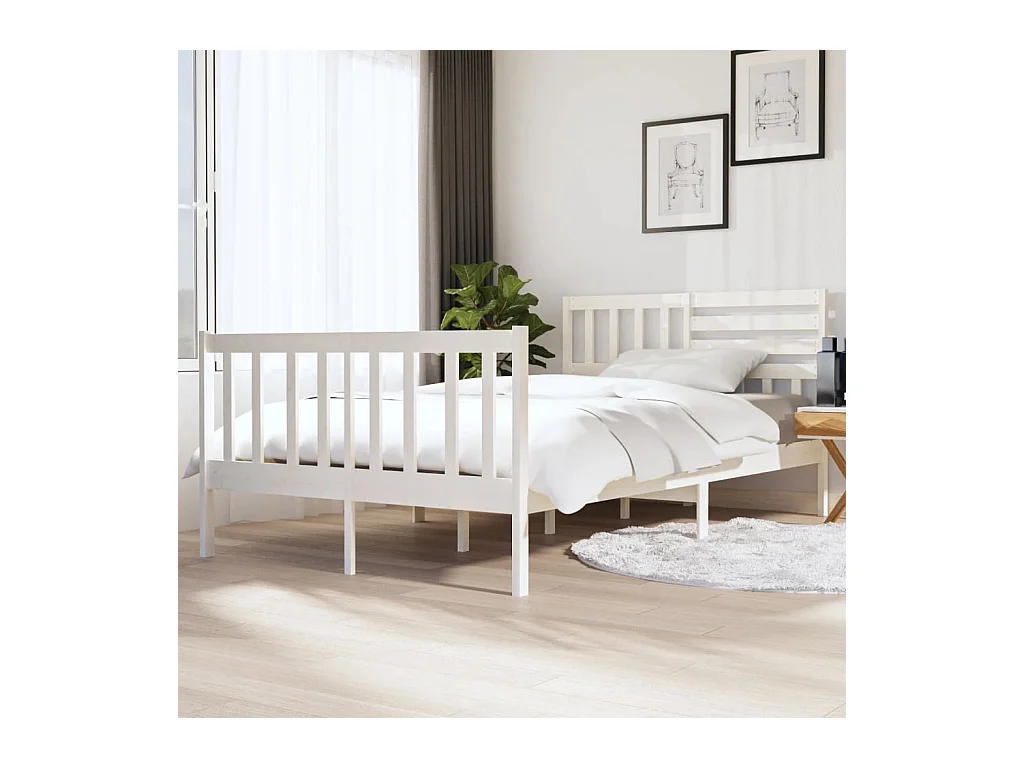 Lit-140x190 cm Blanc Bois massif EGGB35001
