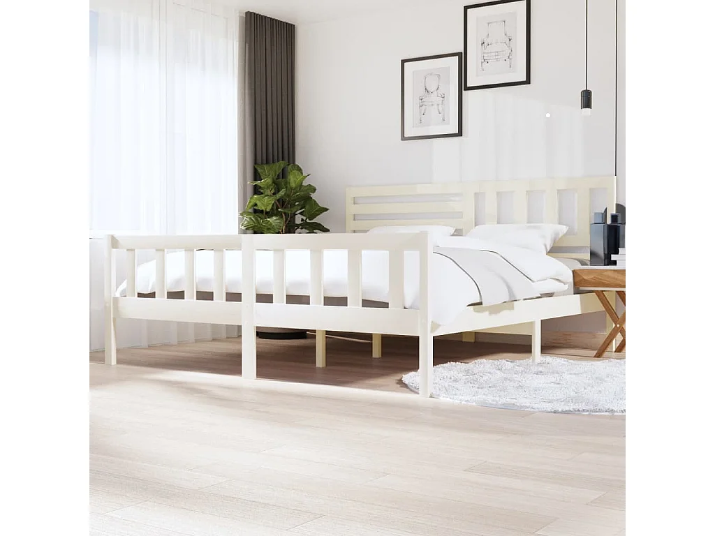 Lit-200x200 cm Blanc Bois massif EGGB81119