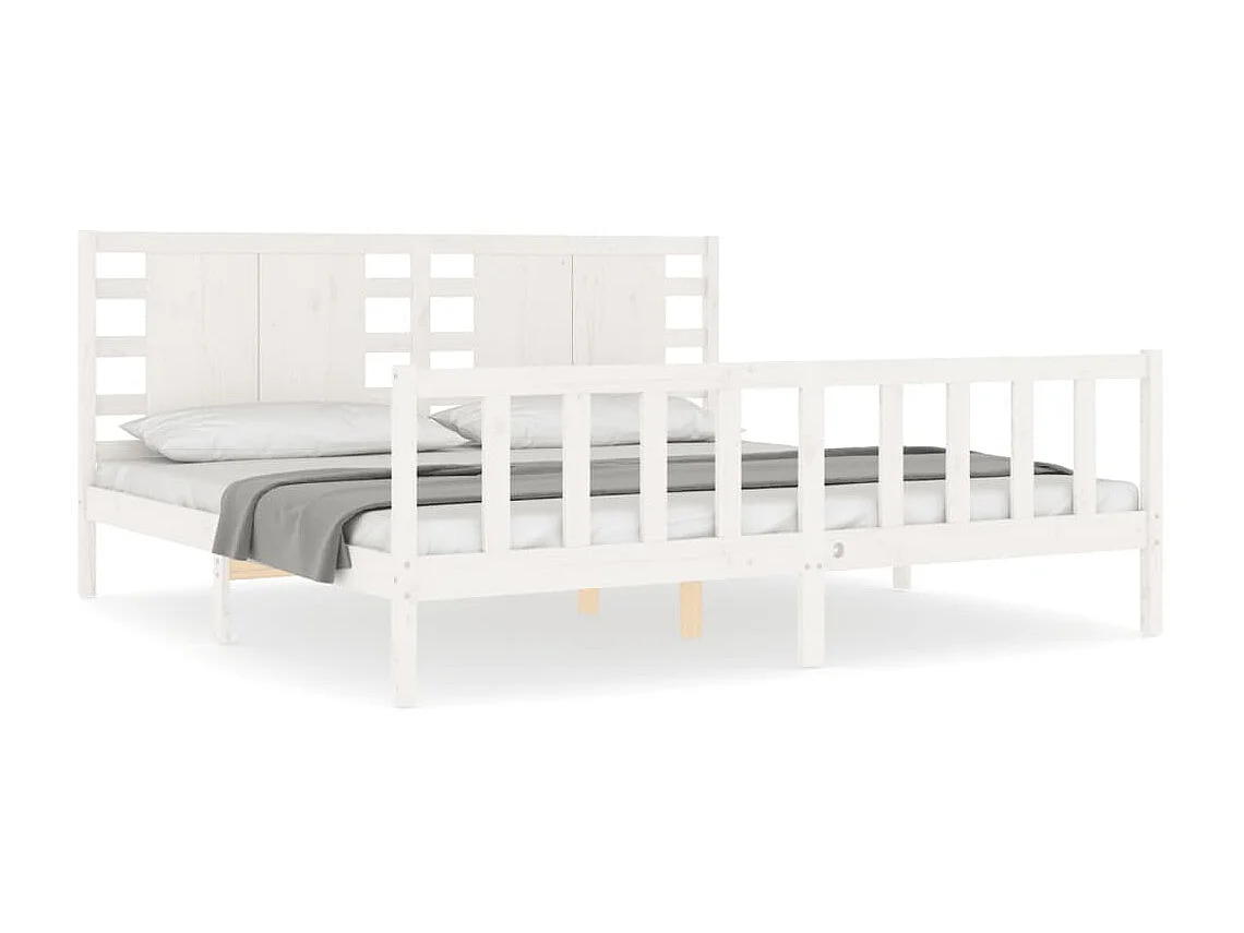 Cama com cabeceira 200x200cm madeira maciça branco PT777619
