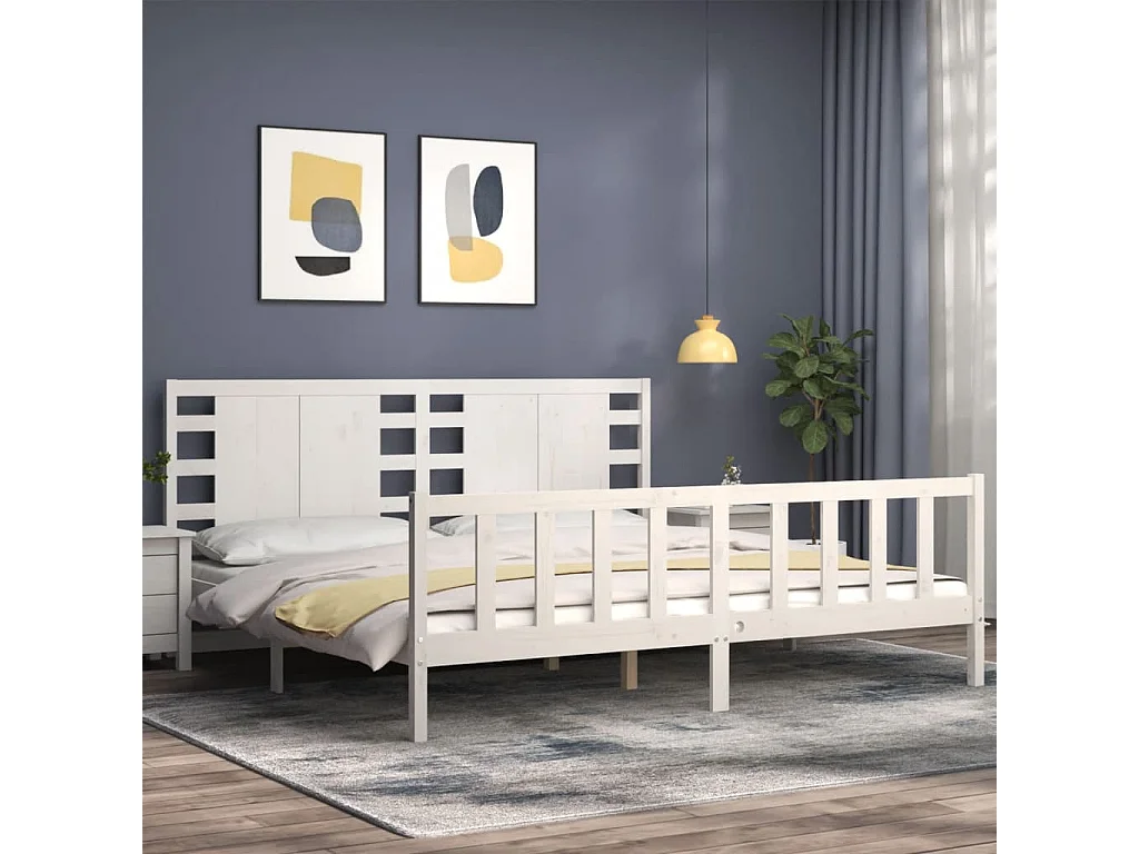 Cama com cabeceira 200x200cm madeira maciça branco PT777619