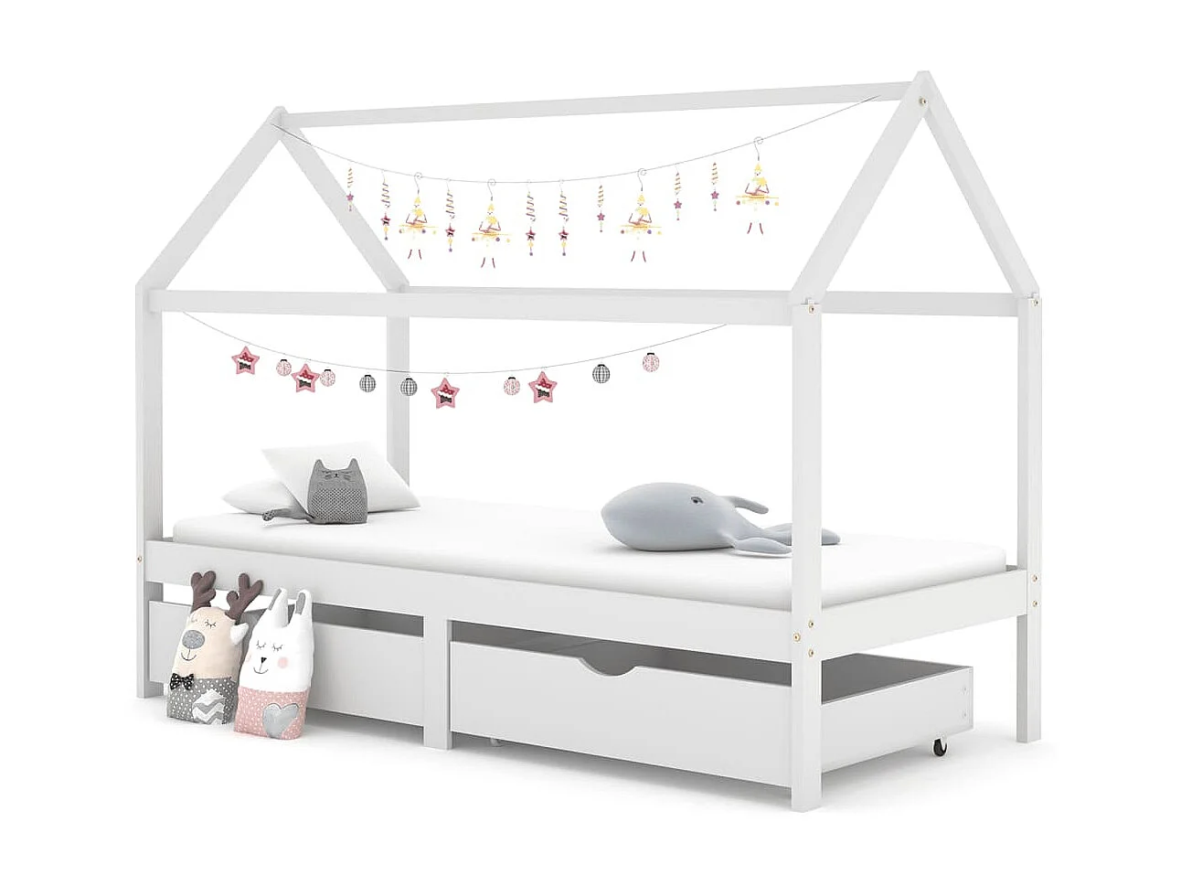 Cama para crianças c/ gavetas 90x200 cm pinho maciço branco PT798794