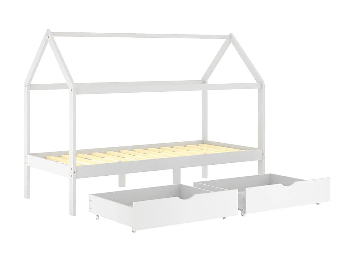 Cama para crianças c/ gavetas 90x200 cm pinho maciço branco PT798794