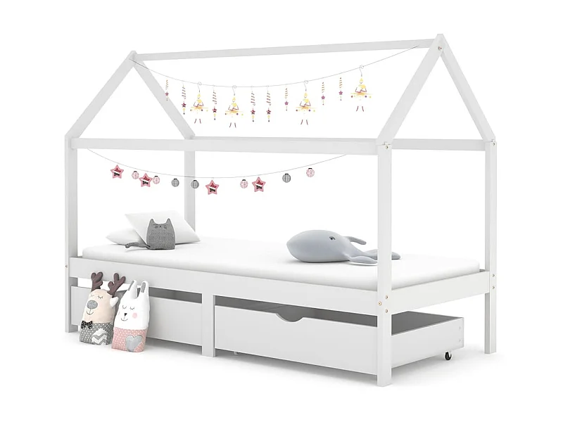 Cama para crianças c/ gavetas 90x200 cm pinho maciço branco PT798794