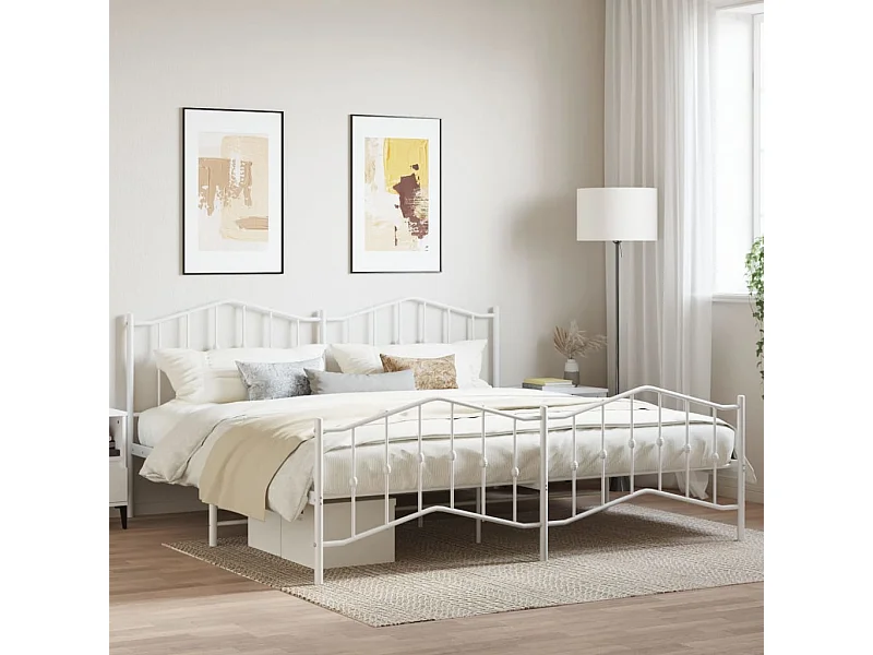 Cama com cabeceira e pés 193x203 cm metal branco PT838788