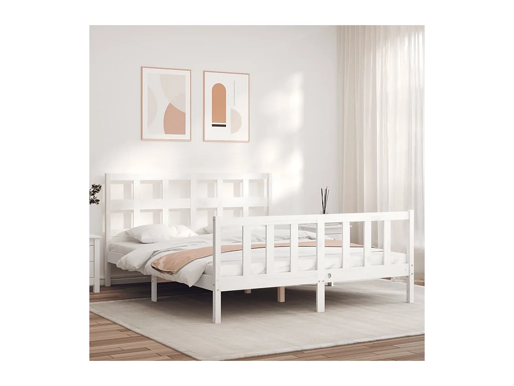 Lit-160x200 cm avec tête de lit blanc bois massif EGGB50253