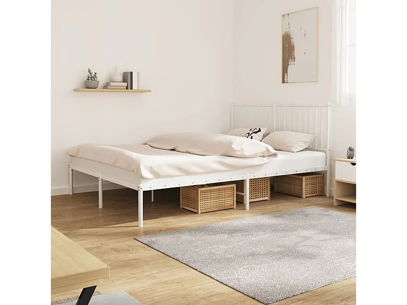 Bedframe met hoofdbord metaal wit 150x200 cm NL55377