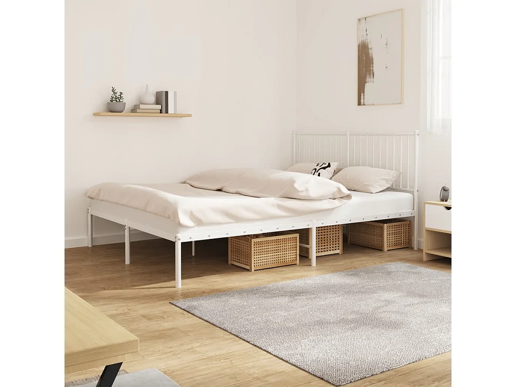 Bedframe met hoofdbord metaal wit 150x200 cm NL55377