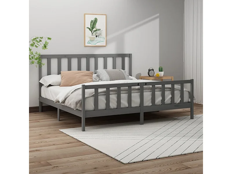 Lit-200x200 cm Gris Bois de pin massif EGGB97472