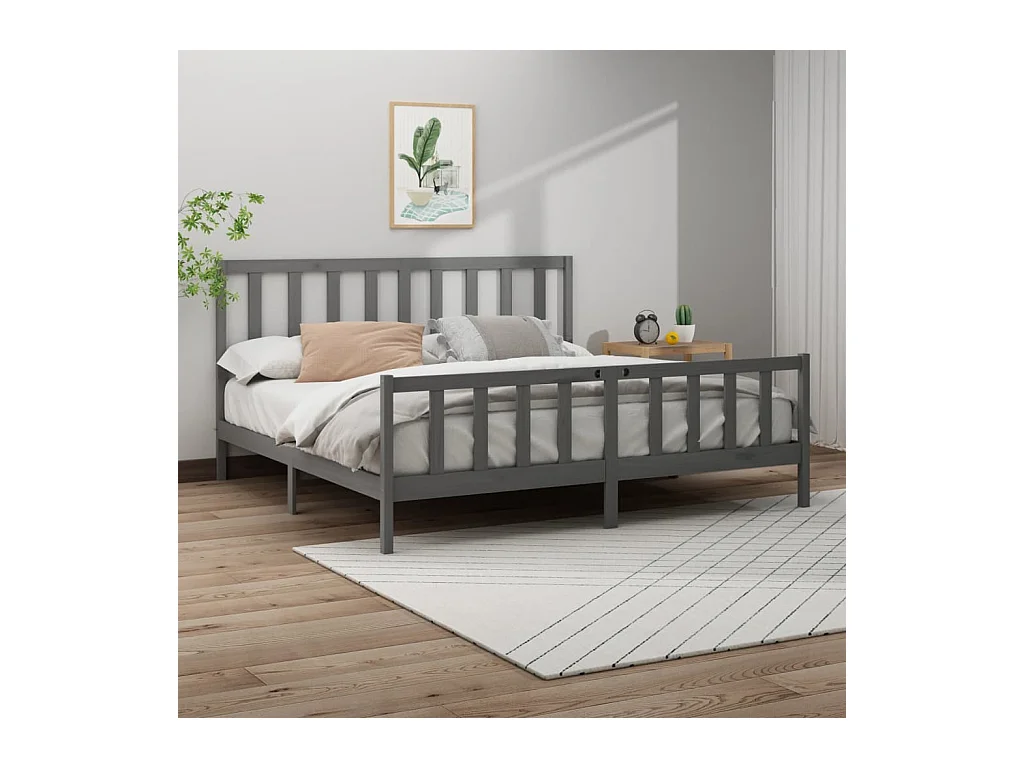 Lit-200x200 cm Gris Bois de pin massif EGGB97472