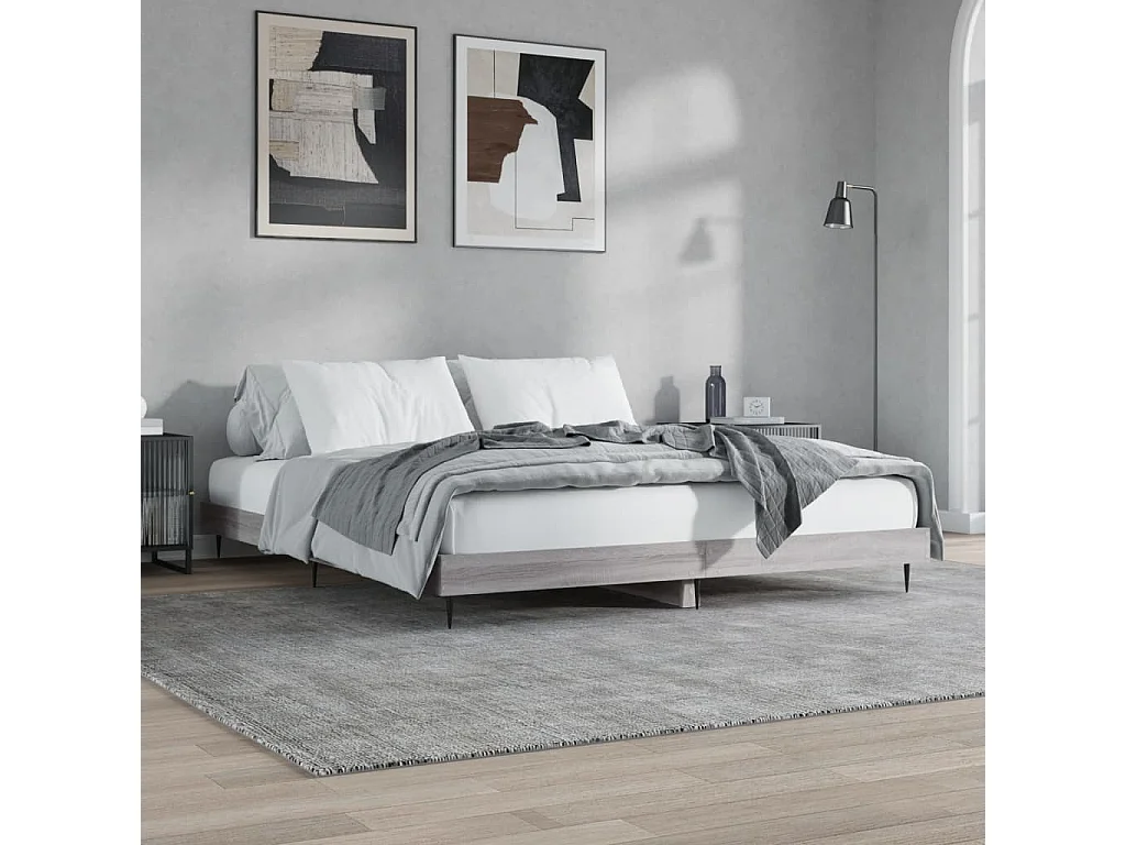 Cama 160x200 cm madera de ingeniería gris Sonoma ES97656