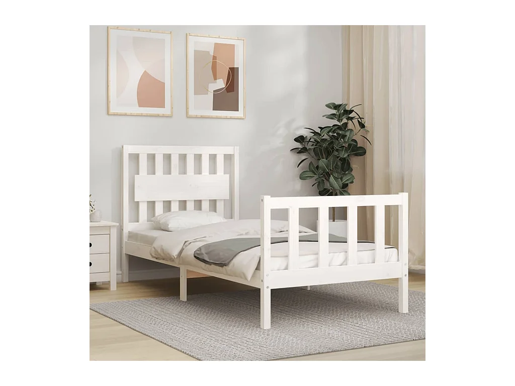 Bedframe met hoofdbord massief hout wit 90x200 cm NL29420