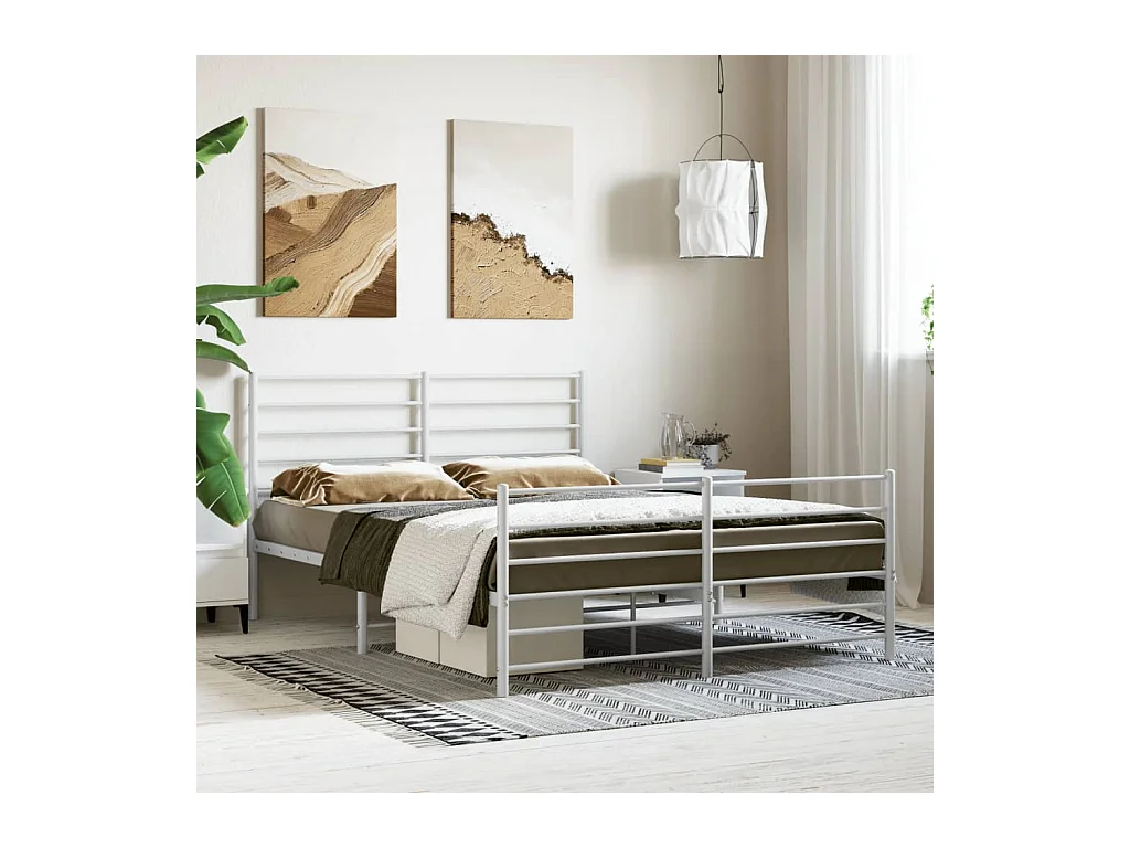 Lit-120x200 cm métal avec tête de lit/pied de lit blanc EGGB86113