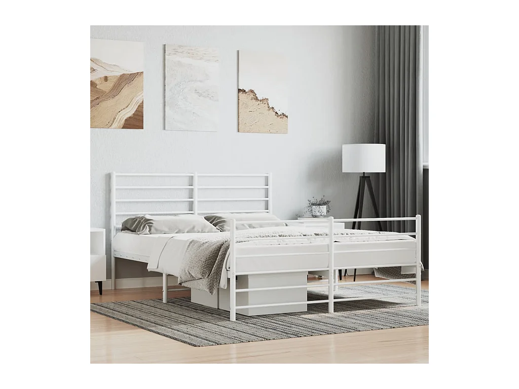 Lit-120x200 cm métal avec tête de lit/pied de lit blanc EGGB86113