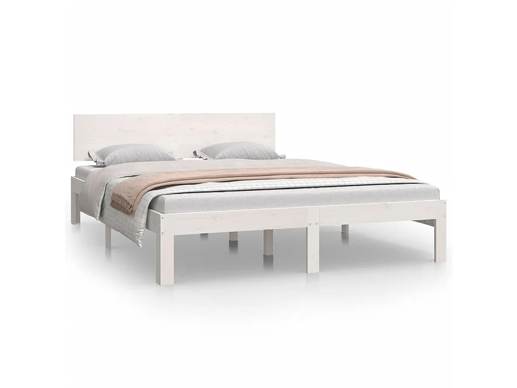 Cama 140x200 cm pinho maciço branco PT643864
