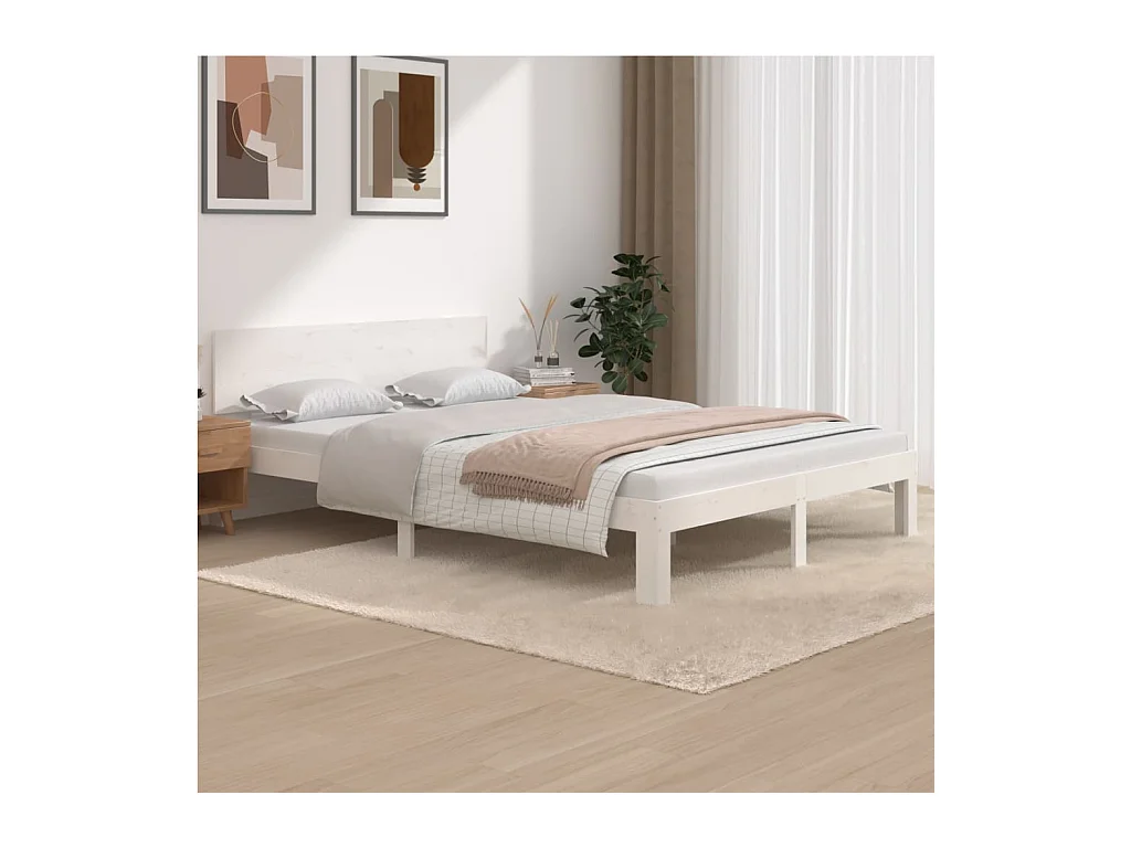 Lit-140x200 cm Blanc Bois de pin massif EGGB15071
