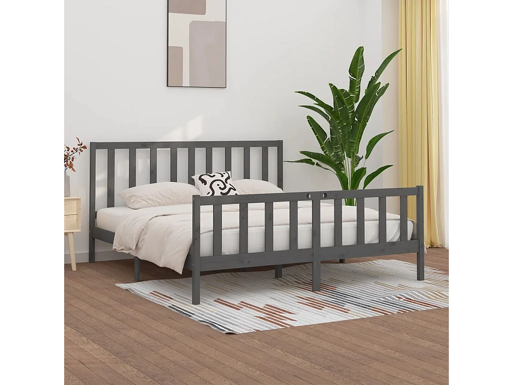 Lit-200x200 cm Gris Bois massif EGGB63627