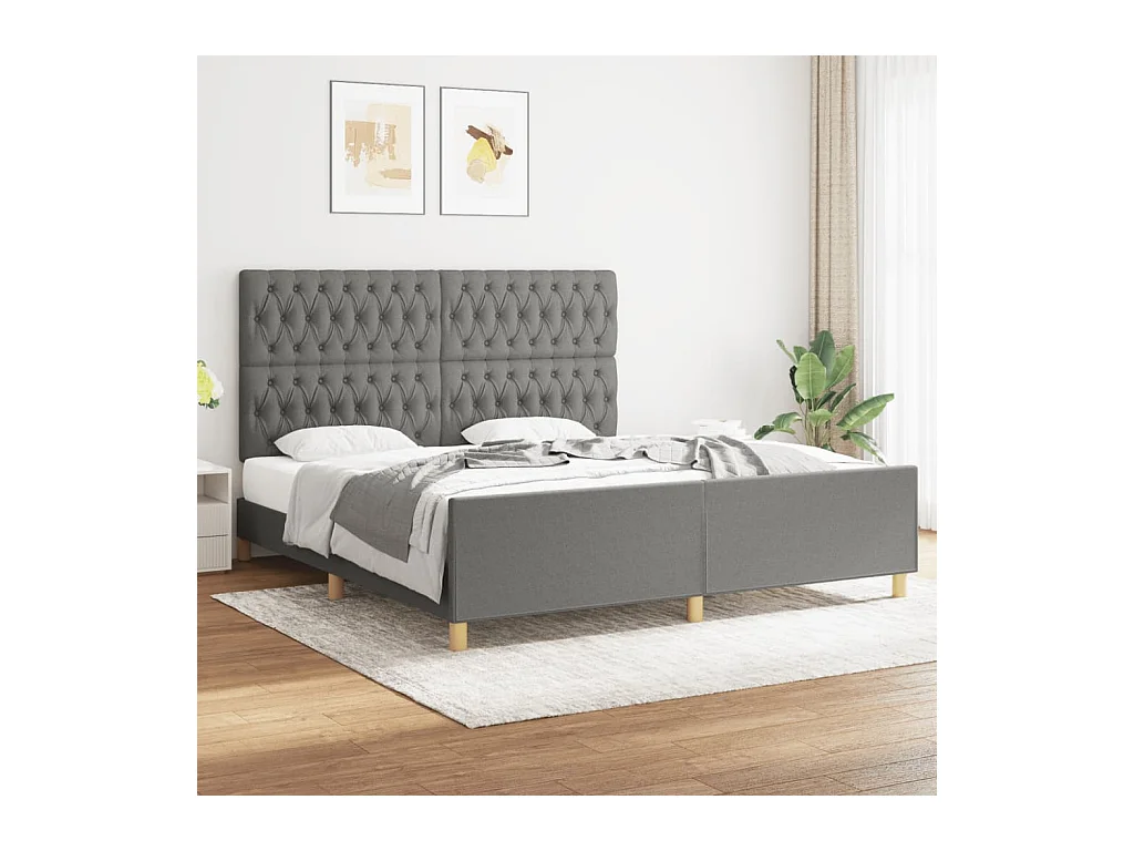 Lit-180x200 cm avec tête de lit Gris foncé Tissu EGGB99115