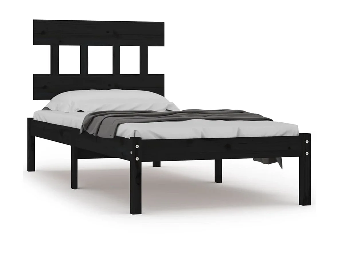 Cama 100x200 cm madera maciza negra ES57519