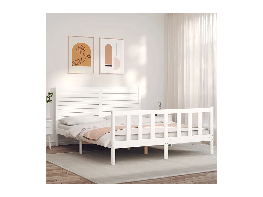 Lit-160x200 cm avec tête de lit blanc bois massif EGGB79281