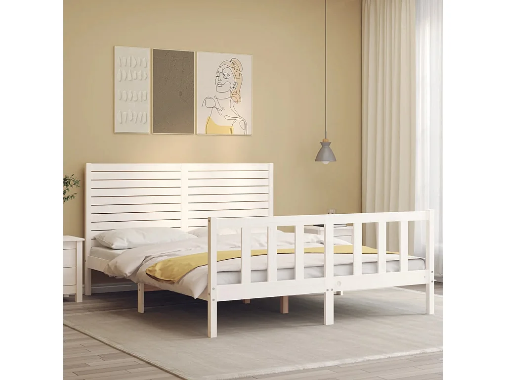 Lit-160x200 cm avec tête de lit blanc bois massif EGGB79281