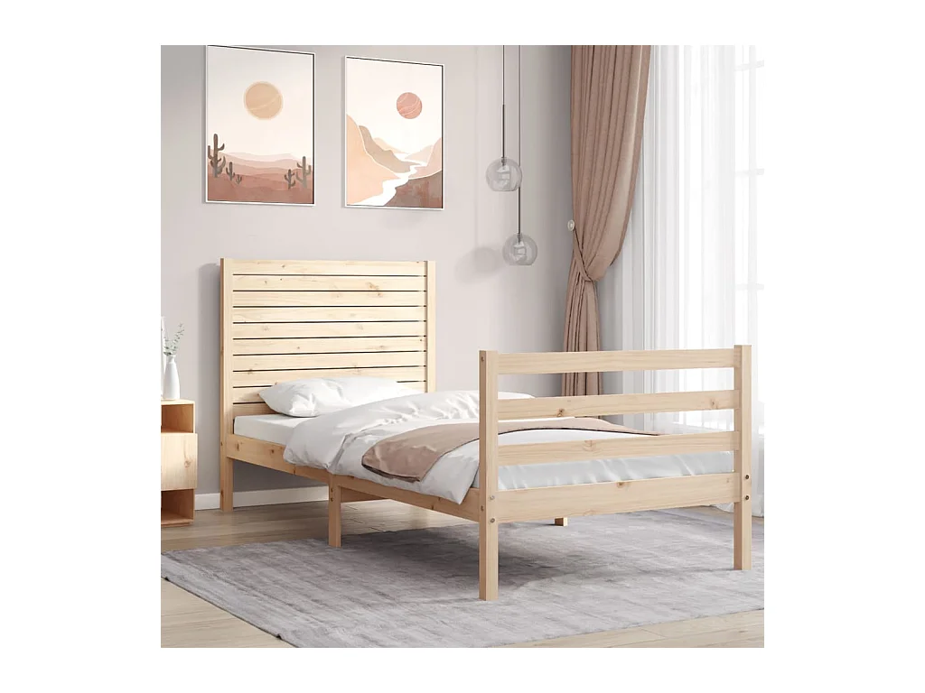 Lit-75x190 cm avec tête de lit petit simple bois massif EGGB17240