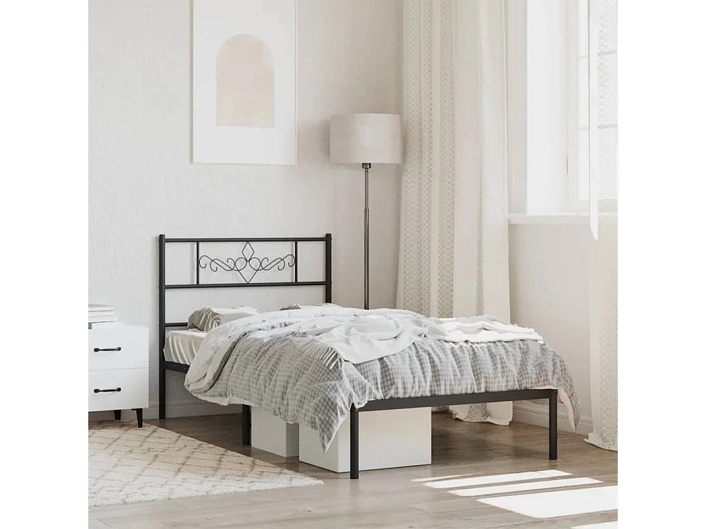 Cama 80x200 cm con cabecero metal negro ES95158