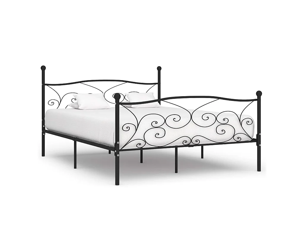 Cama com estrado de ripas 200x200 cm metal preto PT108392