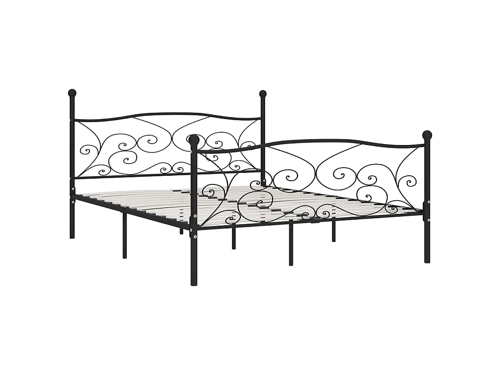 Cama com estrado de ripas 200x200 cm metal preto PT108392