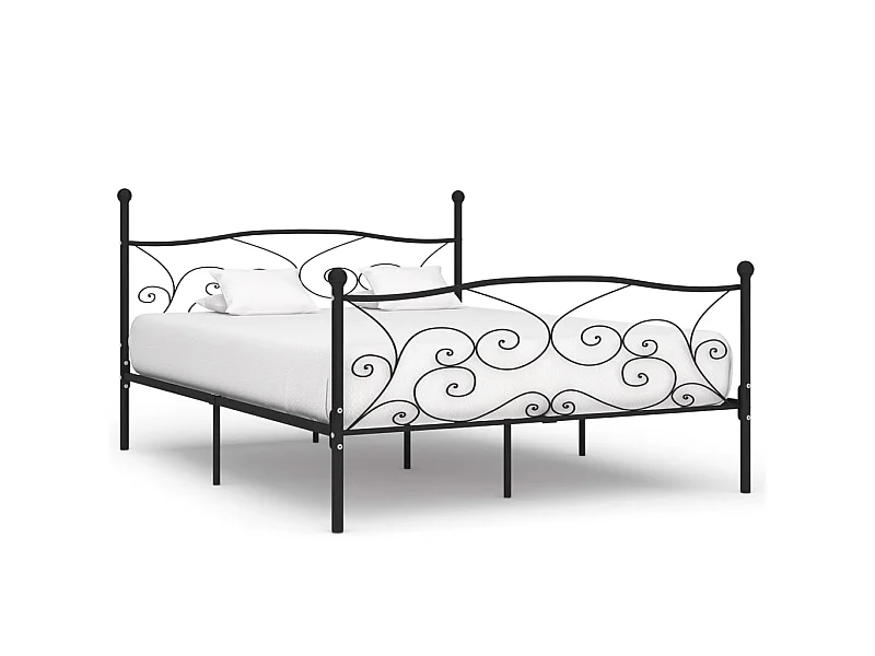 Cama com estrado de ripas 200x200 cm metal preto PT108392
