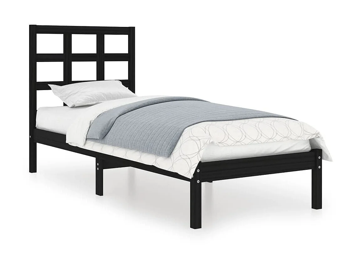 Lit-75x190 cm Noir Bois massif Petit simple EGGB13860