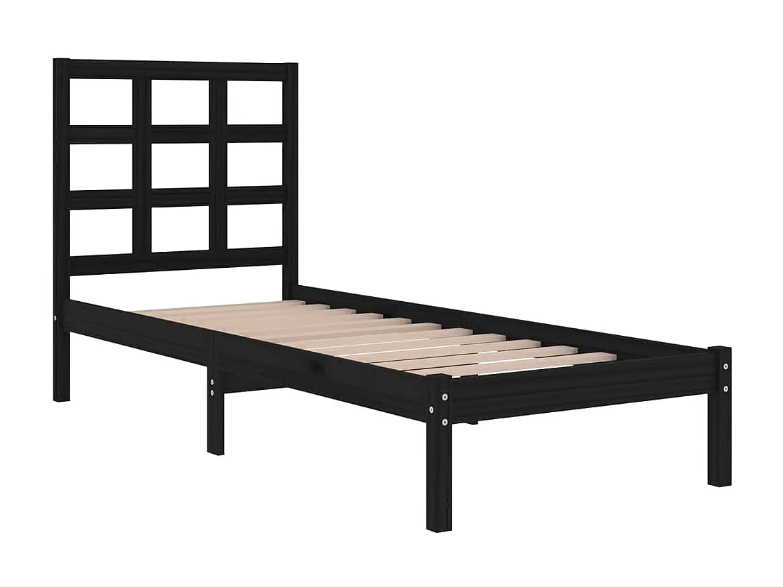 Lit-75x190 cm Noir Bois massif Petit simple EGGB13860