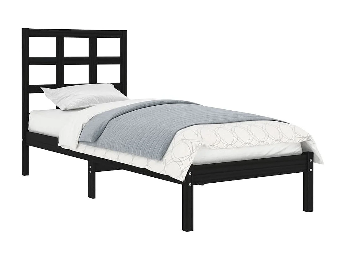 Lit-75x190 cm Noir Bois massif Petit simple EGGB13860