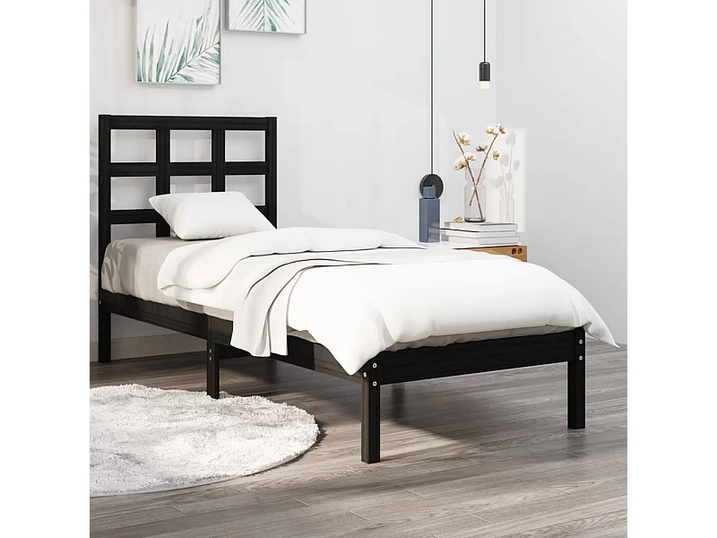 Lit-75x190 cm Noir Bois massif Petit simple EGGB13860